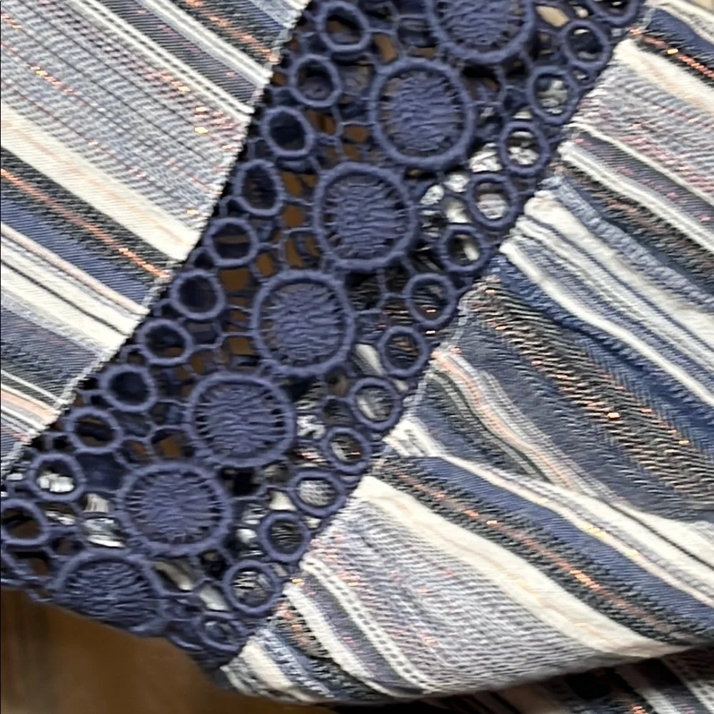 # Crown & Ivy 3X Navy & White Striped Peasant Dress w/Crochet Trim - Picture 4 of 7